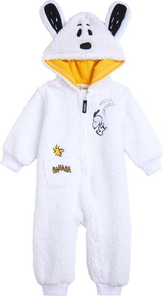 Snoopy SnoopyPeanutsWoodstockInfantBabyBoysCozyFauxSherlingZipUpCosplayCoverallWhite12Months