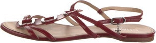 Chanel Vintage Slingback Sandals From the Spring/Summer 2007 Collection by Karl Lagerfeld Red Patent Leather Interlocking CC Logo Straps & Buckle Closure at Ankles Designer