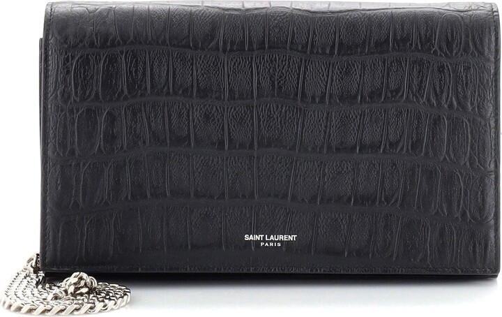 Saint Laurent Croc-Embossed Leather Monogram Card Holder - ShopStyle Wallets