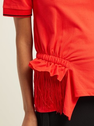 Preen Line Fringed Cotton Polo Shirt - Red Multi