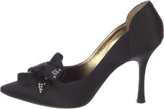 Christian Lacroix Satin Pumps Blue Crystal & Bow Accents Semi-Pointed Toes | Christian Lacroix Satin Bow Accents Pumps in Blue, Women's IT 39 | 9