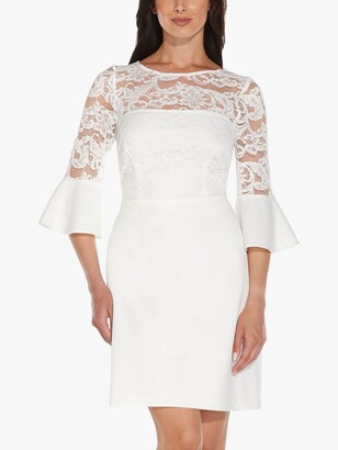 Adrianna Papell Floral Lace Bodice Knit A-Line Dress, Ivory