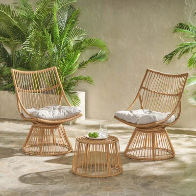Dakota Fields 3-Piece Patio Wicker Rattan Furniture 2 Person Set