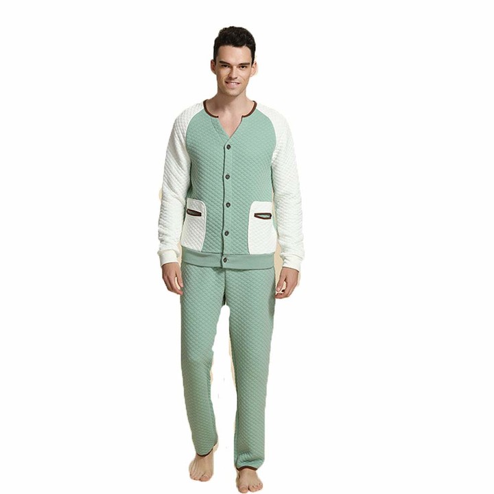 Sanfo Mens Fleece Pyjamas Sets Fluffy Loungewear with Open Front Long