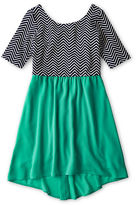 Thumbnail for your product : My Michelle Elbow-Sleeve Chevron Chiffon Bow Back Dress - Girls 6-16