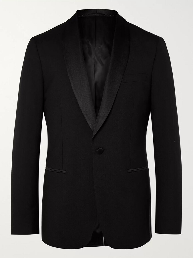 Mr P. Black Slim-Fit Shawl-Collar Faille-Trimmed Virgin Wool Tuxedo ...