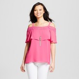 Thumbnail for your product : U-knit Women's Off the Shoulder Woven Popover with Crochet Trim
