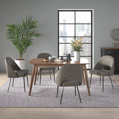 George Oliver Farias Mid-Century Modern Tapered Dining Set Herringbone Fabric 59\