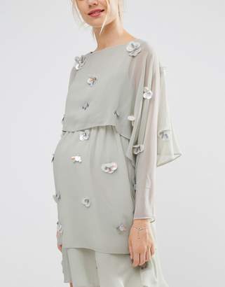 ASOS Maternity 3d Crop Top Embellished Layered Midi Dress