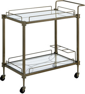 Mercer41 Aditya Mirrored & Antique Brass Finish Serving Cart (Not Include Stools)