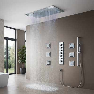 FontanaShowers Gunmetal Gray Recessed Thermostatic Shower System with LED and Jets