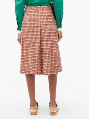 Wales Bonner Pleated Checked Wool-blend Midi Skirt - Red Multi