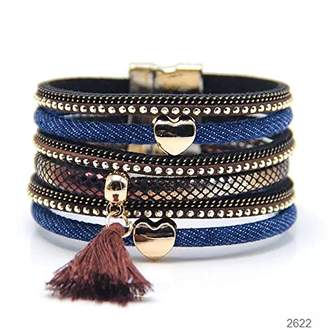 Mb M&B Hot Denim Multi-Layered Cuff Bracelet with Gold Accents and Magnetic Closure (Navy and Gold)
