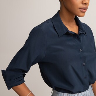 navy silk blouse