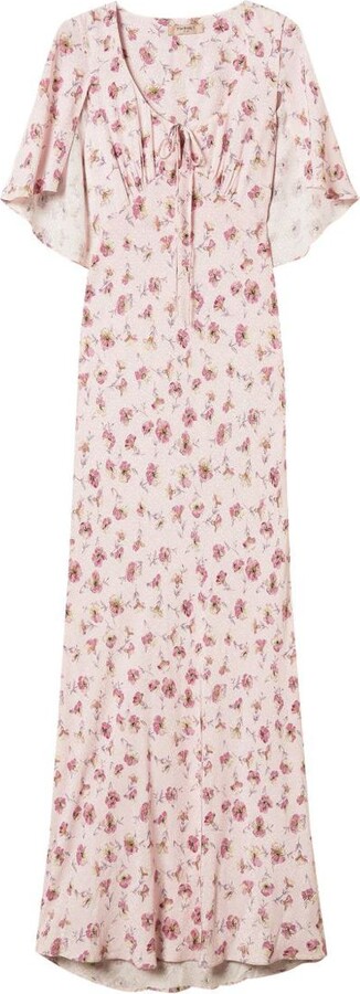 Twin-Set Twinset Long Cream Dress With Red Floral Print
