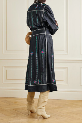 Isabel Marant Caroline Embroidered Silk-satin Midi Dress - Charcoal