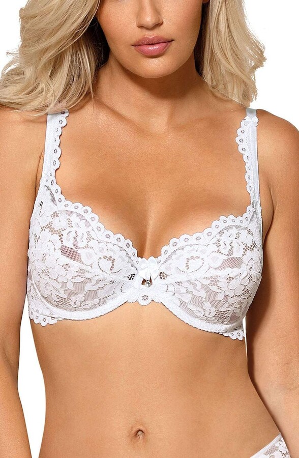 Naughty Bitz Ladies Stunning White Bridal Scalloped Edges Diamante Satin  Bow Floral Lace Soft Cup Bra A163 - Size 36C - ShopStyle