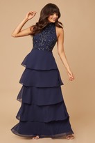 Thumbnail for your product : Little Mistress Bridesmaid Lila Navy Sequin Tiered Hem Maxi Dress