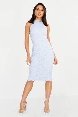 boohoo Premium Lace High Neck Midi Dress
