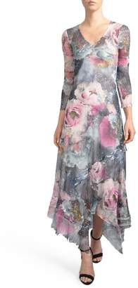 Komarov Handkerchied Hem Floral Maxi Dress