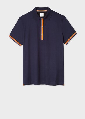 Paul Smith Men's Slim-Fit Dark Navy Cotton-Piqué Polo Shirt With 'Artist Stripe' Details