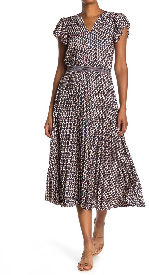 max studio flutter sleeve floral midi dress