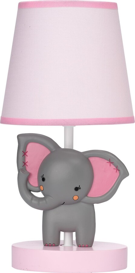 Bedtime Originals Twinkle Toes Pink/Gray Elephant with Monkey Nursery Lamp with Shade & Bulb