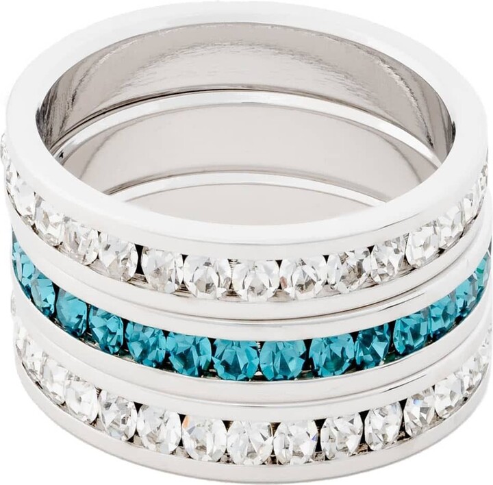Traditions Jewelry Company Sterling Silver Crystal Birthstone Eternity Ring 3 Piece Set