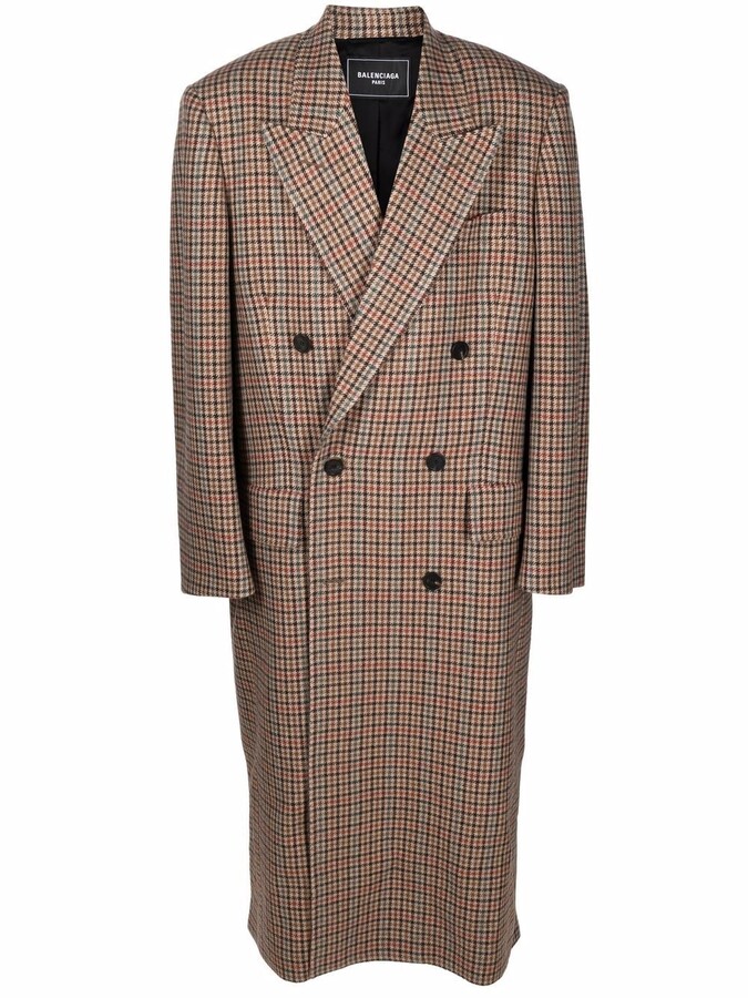 Balenciaga Boxy double-breasted houndstooth coat - ShopStyle