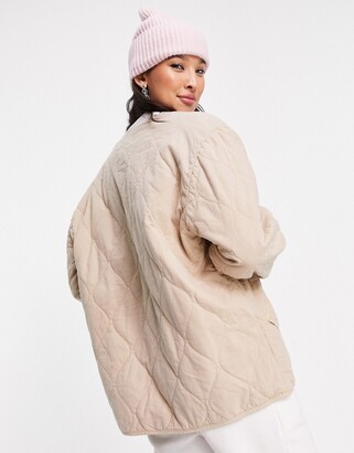 Topshop quilted ovoid shirt jacket in stone