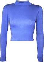 Thumbnail for your product : Womens Turtle Neck Crop Long Sleeve Plain Top-Thin Fabric