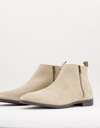 ASOS DESIGN chelsea boots in stone suede with natural sole - ShopStyle