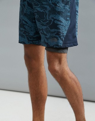 The North Face Mountain Athletics Nsr Dual Running Shorts In Navy Camo Print