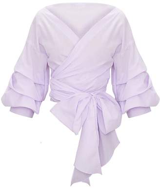 PrettyLittleThing Lilac Marlow Oversized Ruffle Wrap Shirt