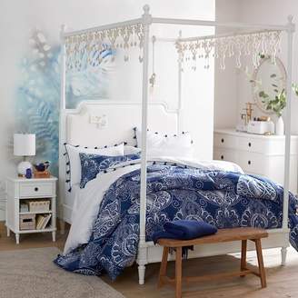 Pottery Barn Teen Colette Canopy Bed + Wide Dresser Set, Queen, Water-Based Washed Sand