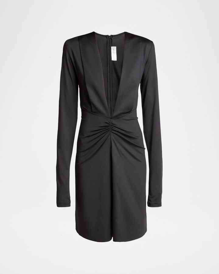 Victoria Beckham Ruched Deep V-Neck Mini Dress