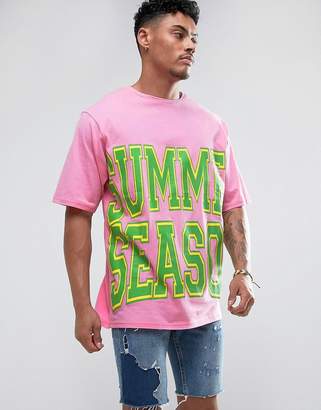 Jaded London T-Shirt In Pink With Varsity Statement