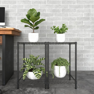 Arlmont & Co. 2-Tier Adjustable Plant Stand With Hanger Rod Multi-Functional Indoor Outdoor Flower Shelf For Living Room Balcony And Garden