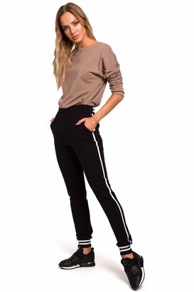 Moe   Made Of Emotion MOE - made of emotion Jogger Trousers with Striped Ribbed Cuffs - Black 44 | XXL