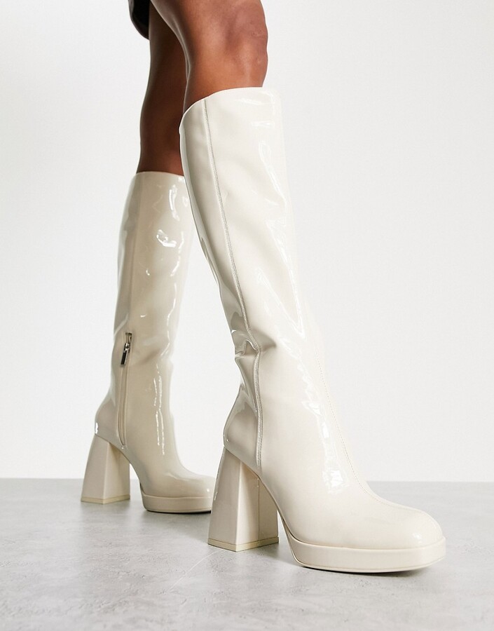 bershka knee high suede boots in taupe