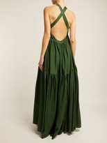 Thumbnail for your product : Three Graces London Dollie Cross-back Silk Maxi Dress - Dark Green