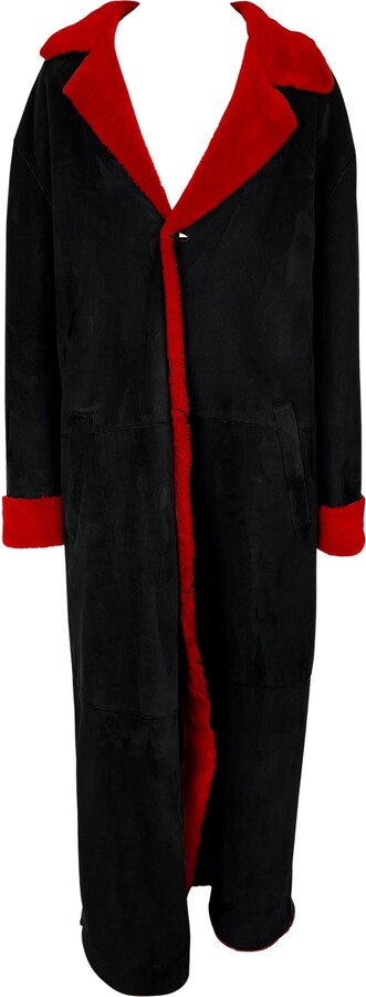 Donatella Versace for Gianni Versace F/w 1998 Gianni Versace By Donatella Mens Runway Red Shearling Black Suede Coat