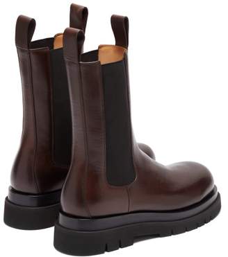 Bottega Veneta Exaggerated Sole Leather Mid Calf Boots - Mens - Dark Brown