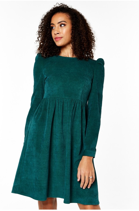 Gini London Emerald Green Puff Shoulder Long Sleeve Smock Dress - ShopStyle