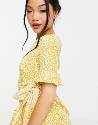 Vero Moda Petite frill mini dress in yellow spot - ShopStyle