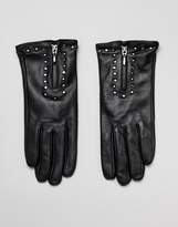 Thumbnail for your product : Barney's Originals Real Leather Gloves With Zip And Studs