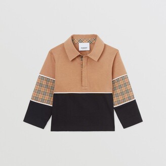 Burberry Childrens Long-sleeve Check Panel Cotton Polo Shirt