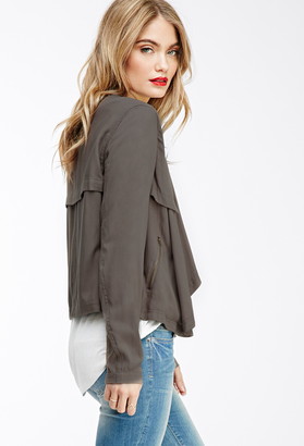 Forever 21 contemporary collarless draped open-front jacket