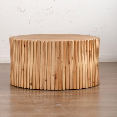 31.5" Retro Fashion Style Cylindrical Coffee Table With Vertical Texture Relief Design,Suitable For Living Room,Office,And Dining Room