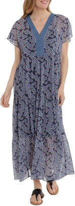 London Times V-Neck Tiered Maxi Dress